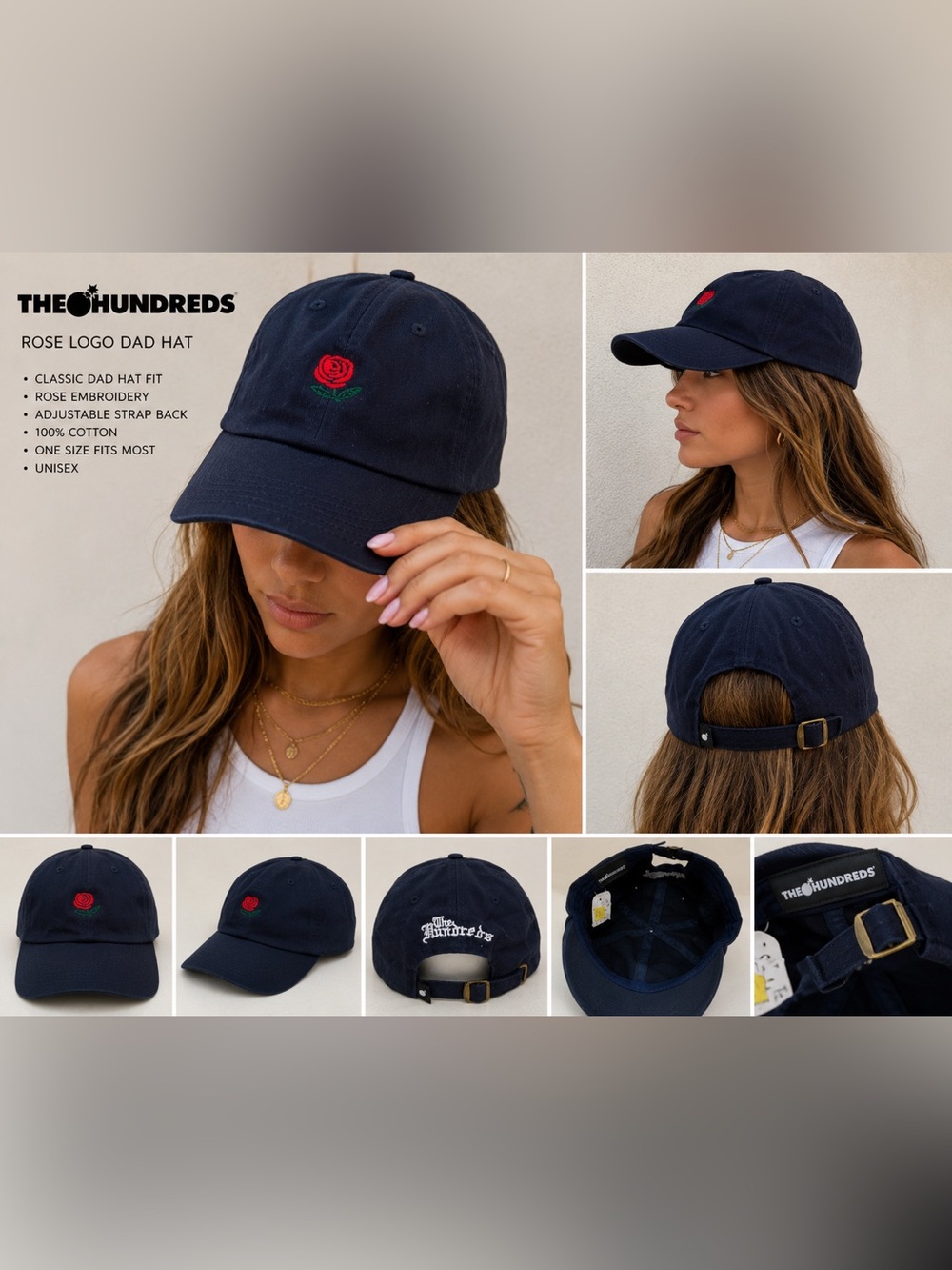 The Hundreds Rose Logo Dad Hat Navy Blue Adjustable Strap Back Cap